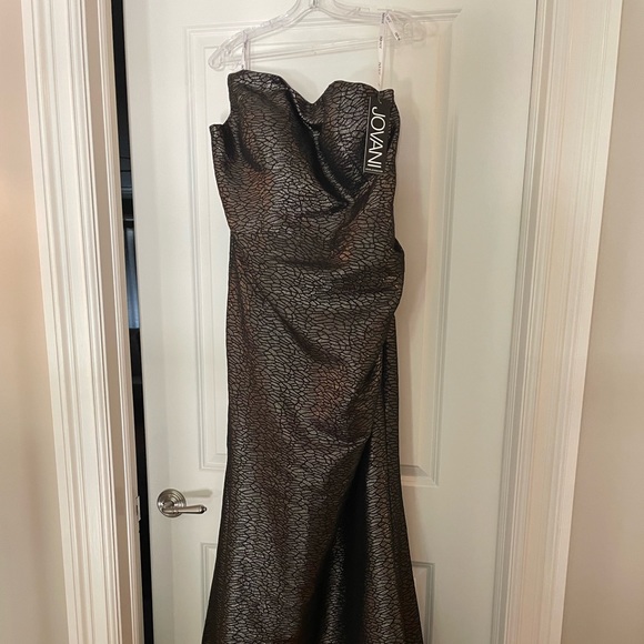 Jovani 06867SC Strapless Metallic Trumpet Evening Gown color Coffee In Size 18 - Picture 3 of 6